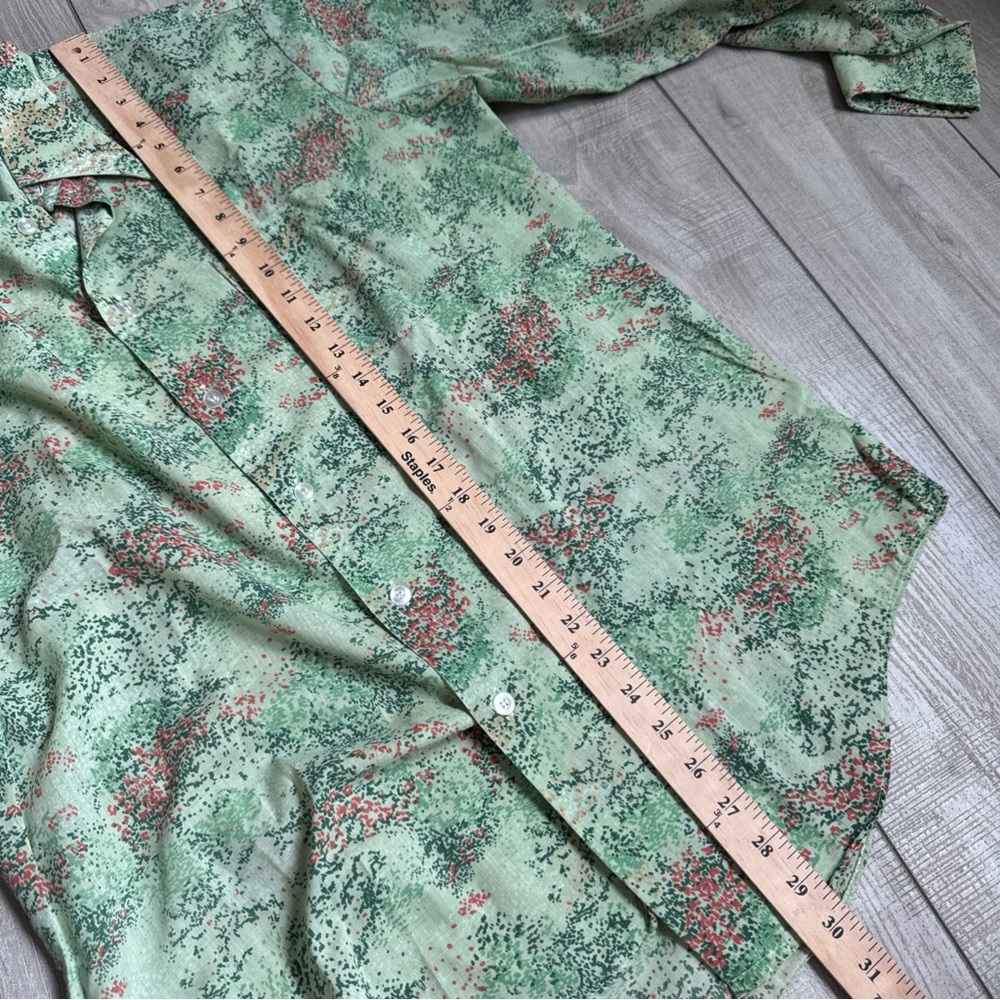 VTG 70's Montgomery Ward Long Sleeve Button Up Shirt Green Hipster Festival - Picture 4 of 16